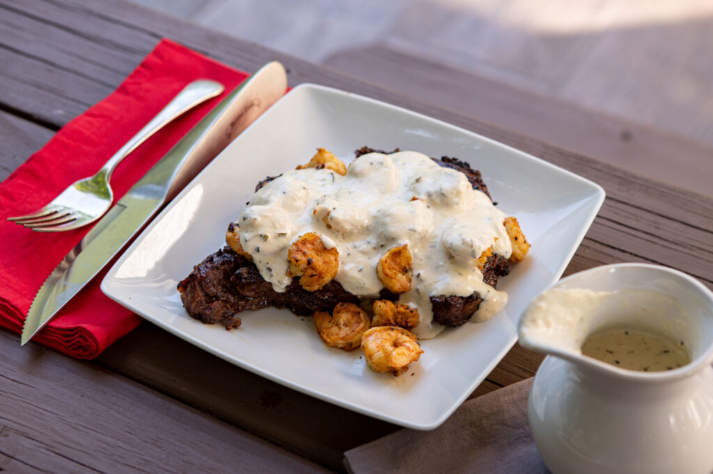 Shrimp and Parmesan Steak on the Big Green Egg