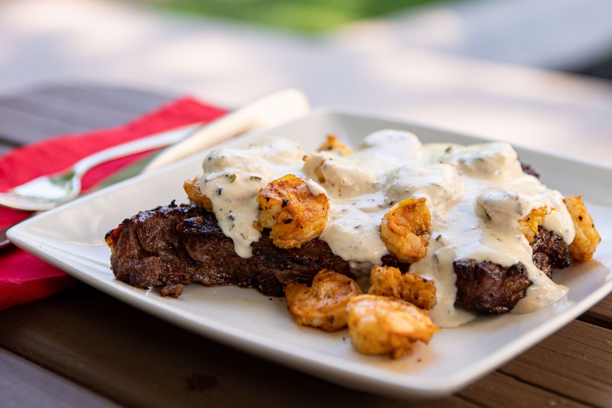 Shrimp and Parmesan Steak on the Big Green Egg