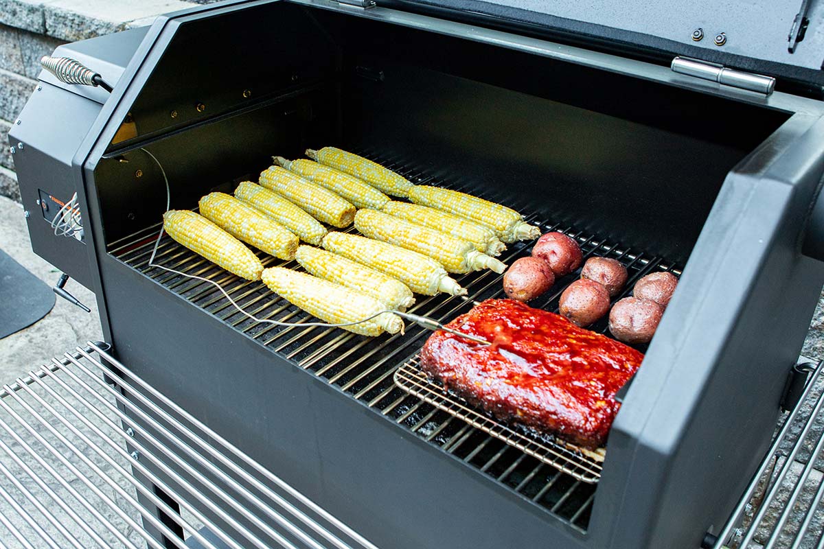 Smoked Meatloaf, Corn on the Cob, and Potatoes on the Yoder Pellet Smoker