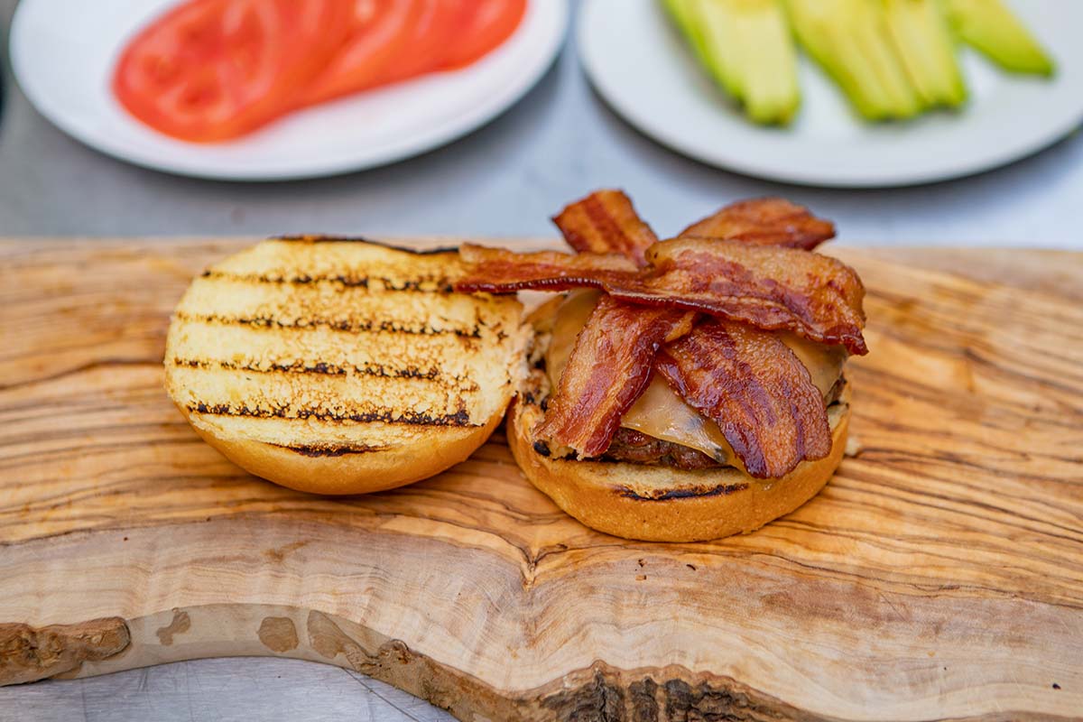 Prepping Gouda Bacon Avocado Burger