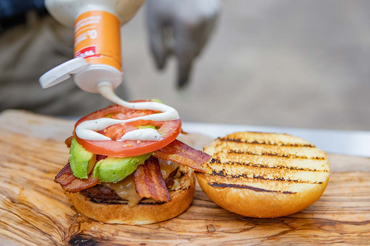 Prepping Gouda Bacon Avocado Burger