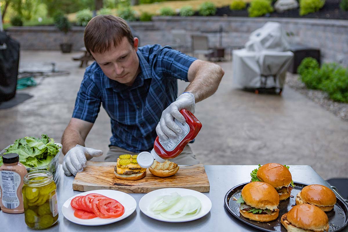 Prepping American Smashburger Sandwich