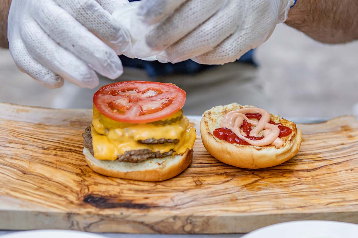 Prepping American Smashburger Sandwich