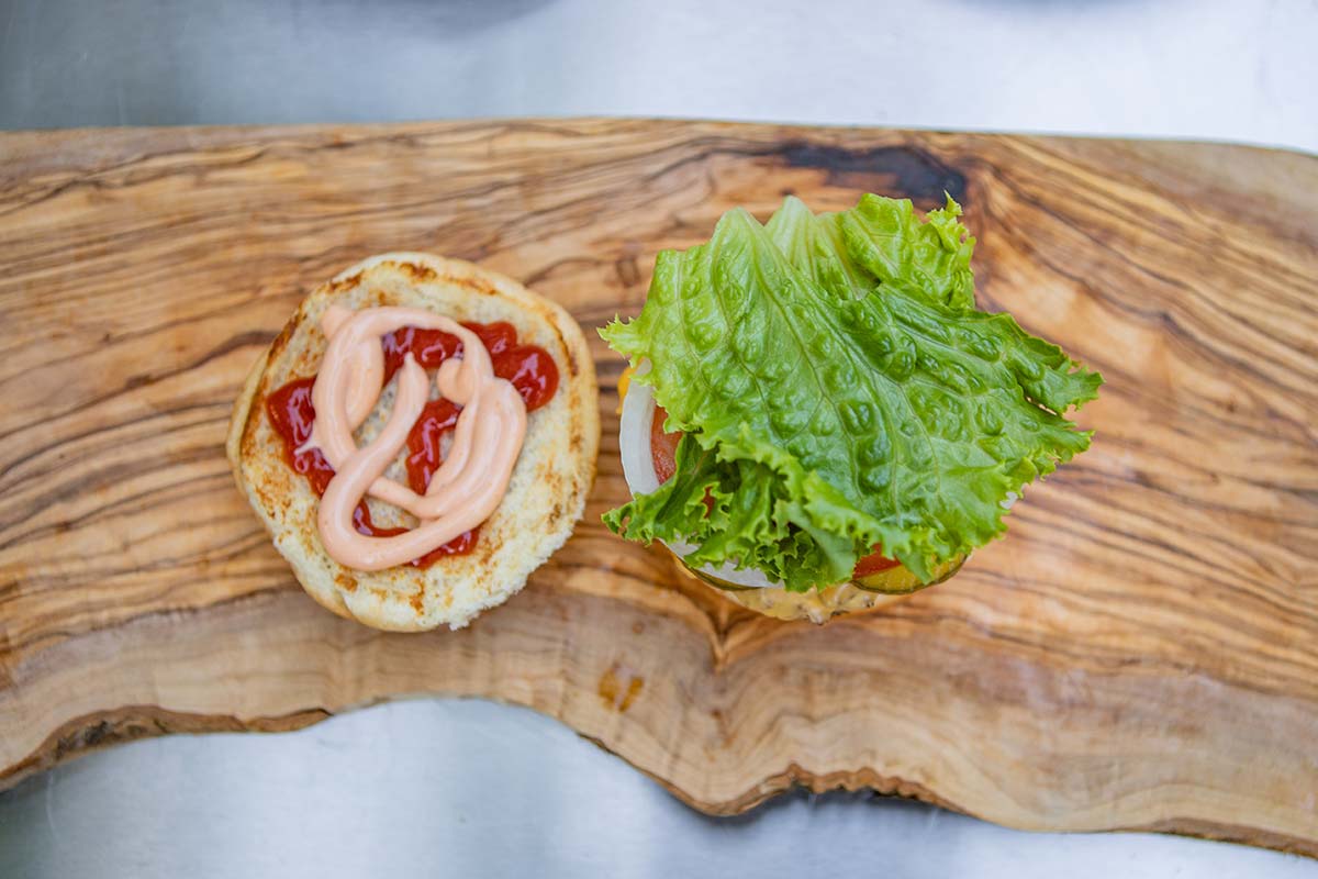 Prepping American Smashburger Sandwich