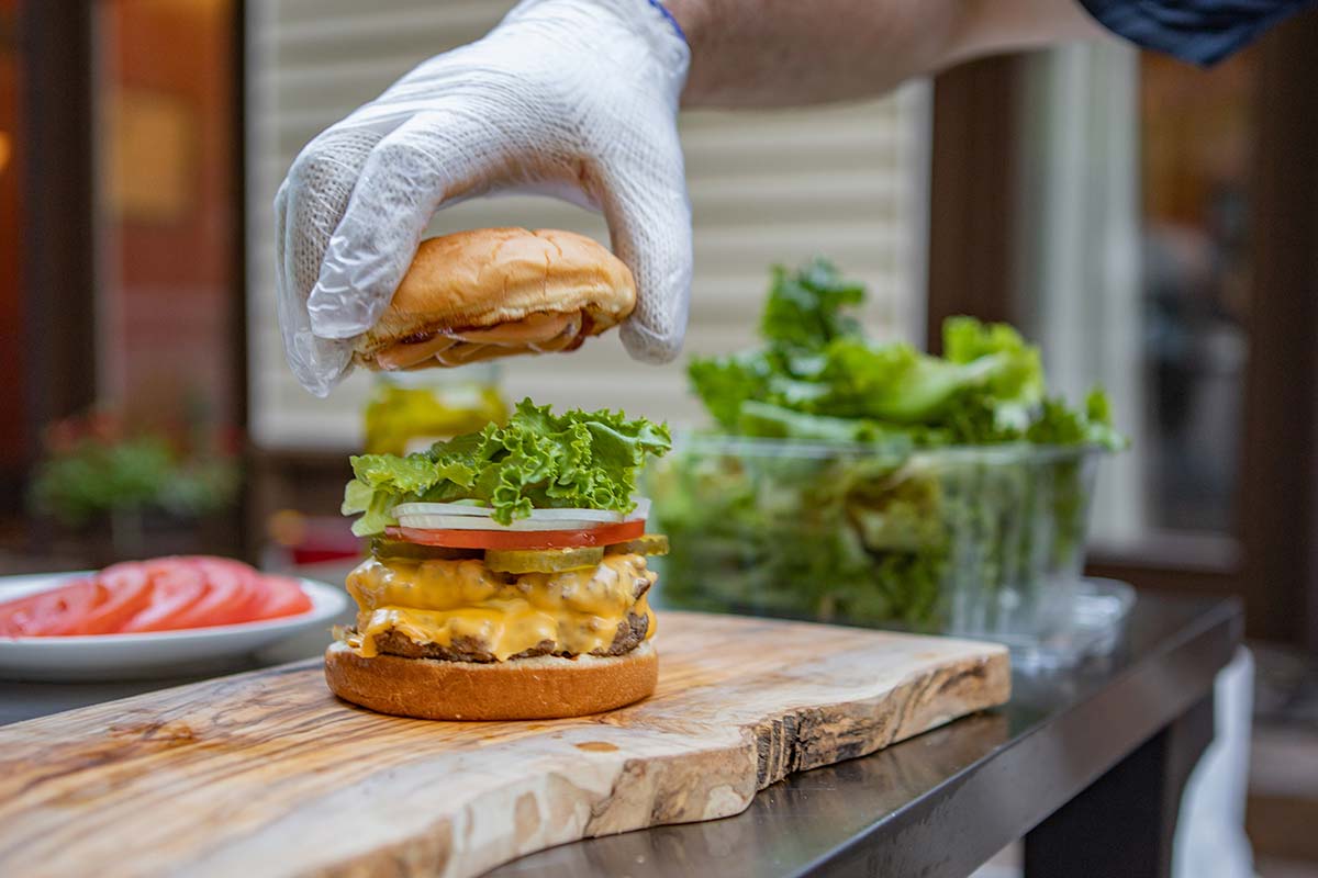 Prepping American Smashburger Sandwich