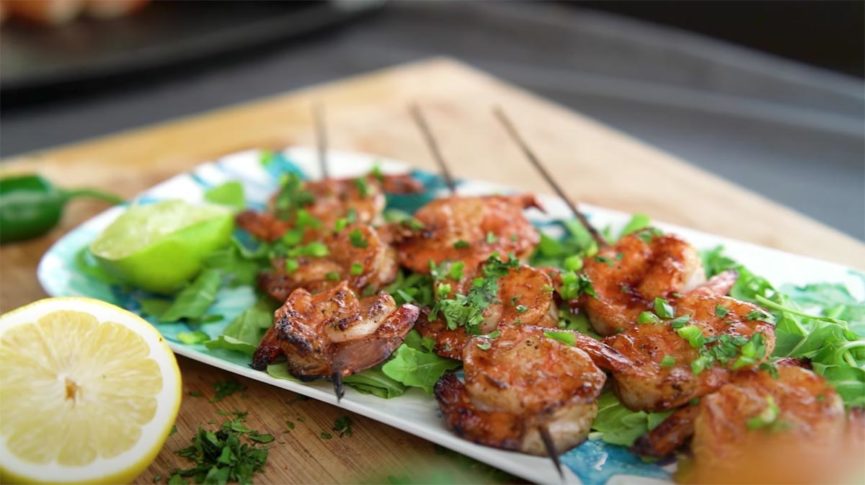 Jim Elser’s Spicy Shrimp Skewers  on the Green Mountain Grill