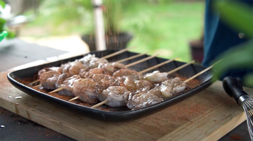 Jim Elser’s Spicy Shrimp Skewers  on the Green Mountain Grill