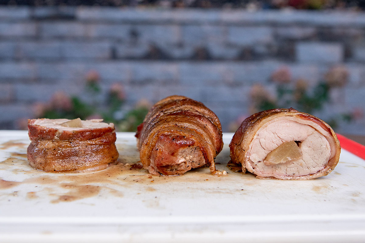 Bacon-Wrapped Apple-Stuffed Tenderloin on the Big Green Egg