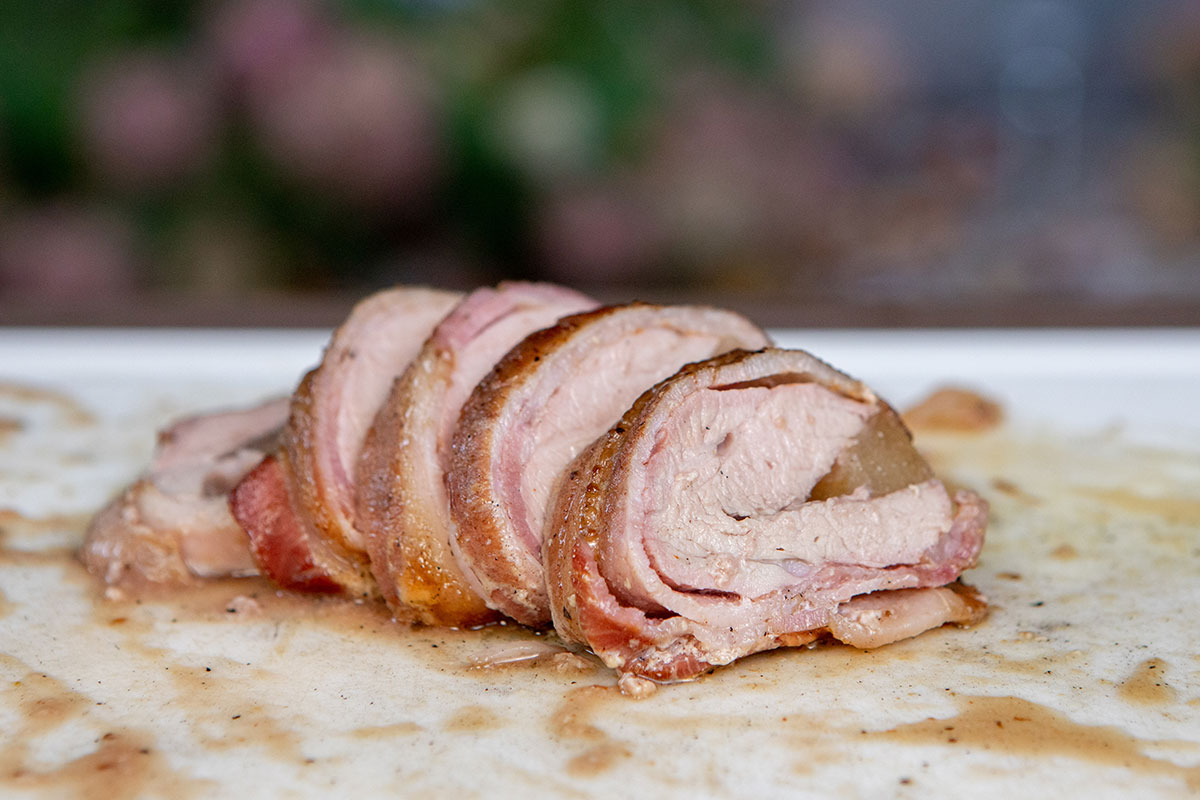 Bacon-Wrapped Apple-Stuffed Tenderloin on the Big Green Egg