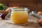 Chicken bone broth in a glass jar