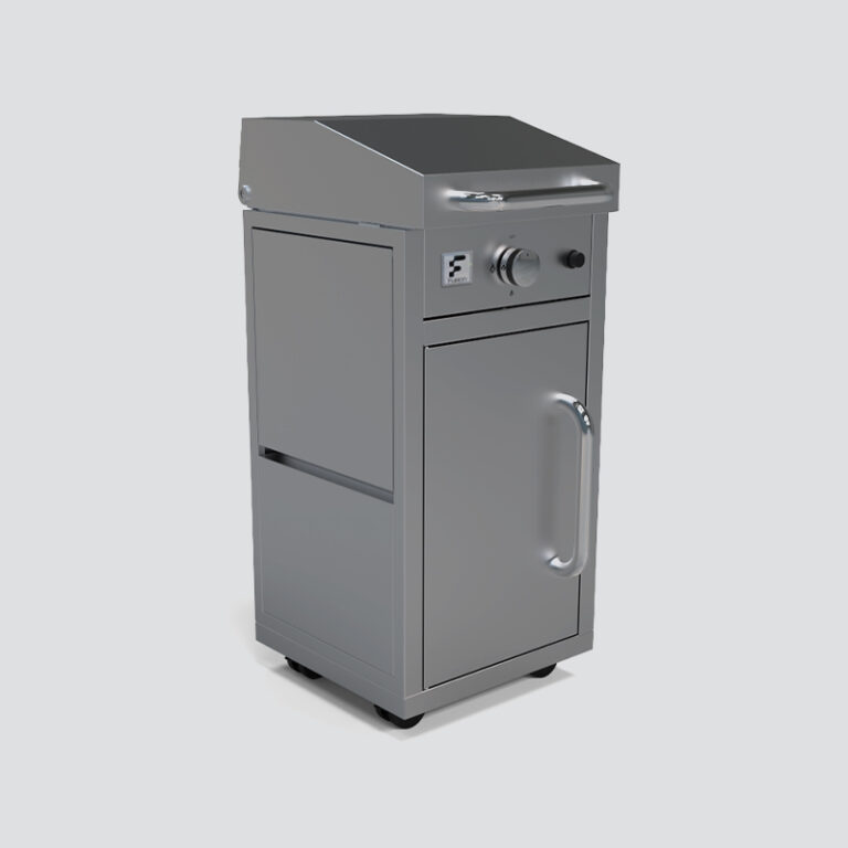Fusion GFE40 Single-Burner Gas Griddle With Stainless Steel Lid on a Portable Cart
