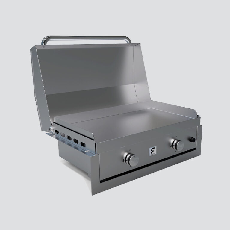 Fusion GFE75 Double-Burner Gas Griddle With Stainless Steel Lid and Trim Kit on a Portable Cart