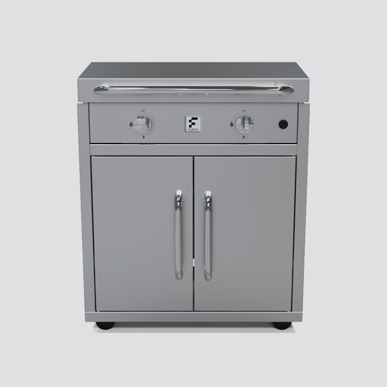 Fusion GFE75 Double-Burner Gas Griddle With Stainless Steel Lid and Trim Kit on a Portable Cart