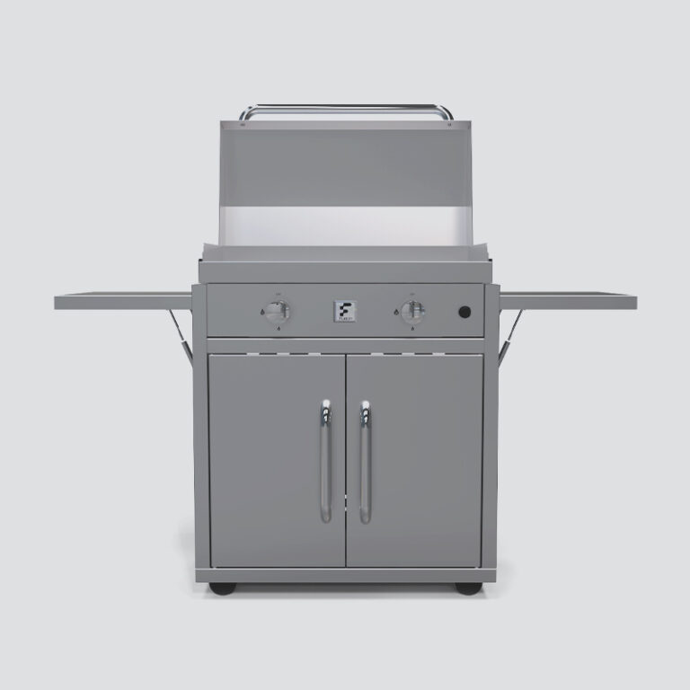 Fusion GFE75 Double-Burner Gas Griddle With Stainless Steel Lid and Trim Kit on a Portable Cart