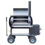 Meadow Creek TS70P Tank Smoker With Optional Wagon Chassis, Stainless Steel Exterior Shelf, and Probe Ports