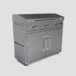 Fusion GFE105 Three-Burner Gas Griddle With Stainless Steel Lid and Trim Kit on a Portable Cart