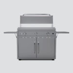 Fusion GFE105 Three-Burner Gas Griddle With Stainless Steel Lid and Trim Kit on a Portable Cart