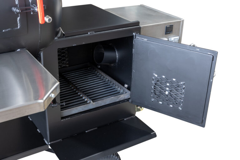 Meadow Creek TS120P Tank Smoker With Optional Gas Assist, Wagon Chassis, and Stainless Steel Shelf